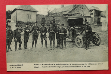 Ansichtskarte AK Albert 1915 Somme 80 Post Auto Briefe Transport Ort Häuser Soldaten Frankreich France 1. Weltkrieg